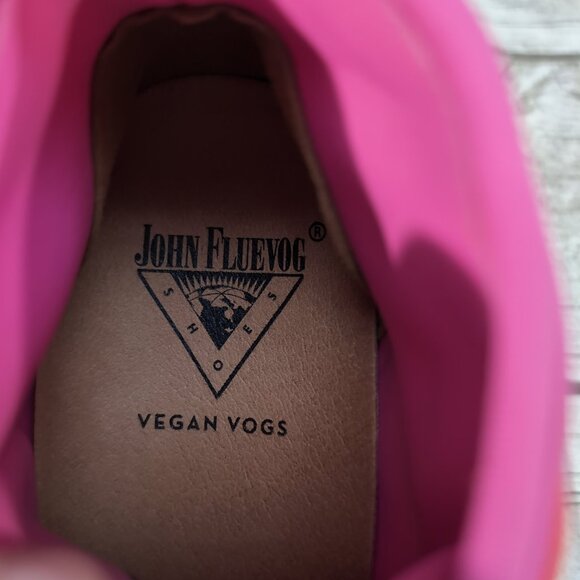 John Fluevog Vegan Vogs Shoes Red Orange Pink Lace-Up Square Toe – Unisex M9/W11 - Picture 5 of 10